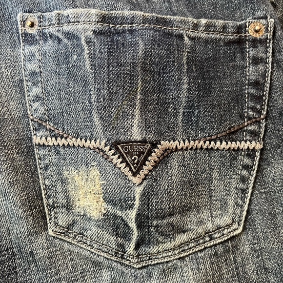 GUESS Vintage Slim Straight Del Mar Fit Jeans 29x30 Y2K Distressed - Picture 8 of 13